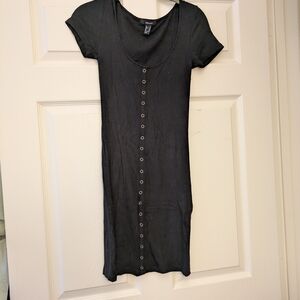 Forever 21 Black Midi Dress with Button Detail